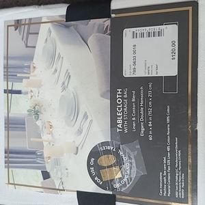 FIELDCREST LUXURY WHITE  TABLECLOTH WITH STORAGE BAG 60"x84"